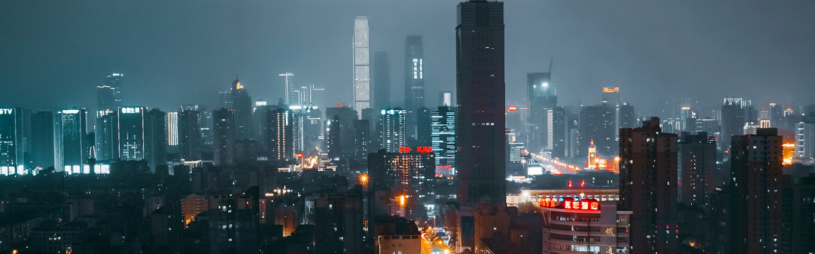 Changsha skyline along the Xiang River at night